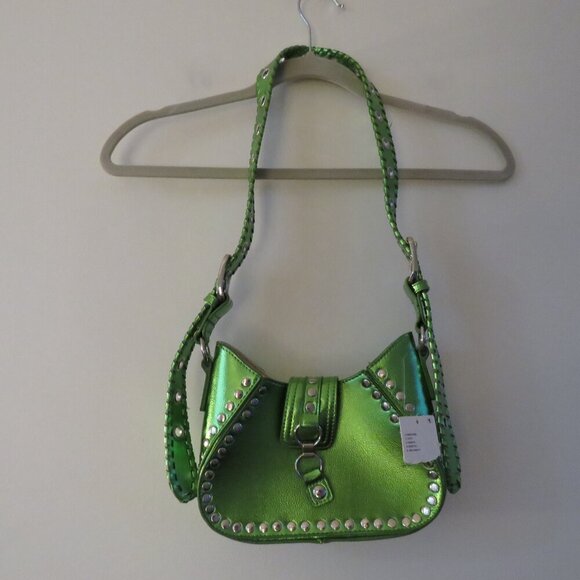 URBAN OUTFITTERS Devon Studded Mini Shoulder Bag in Metallic Green Y2K Glam NWT - Picture 2 of 15